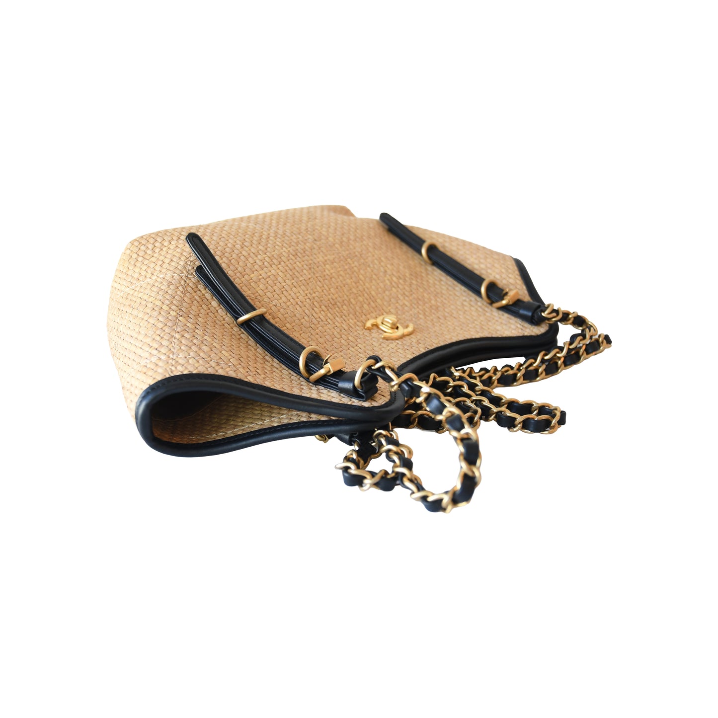 Chanel Braided Raffia Quilted Tweed Shopping Tote Bag Beige-NOBLEMARS