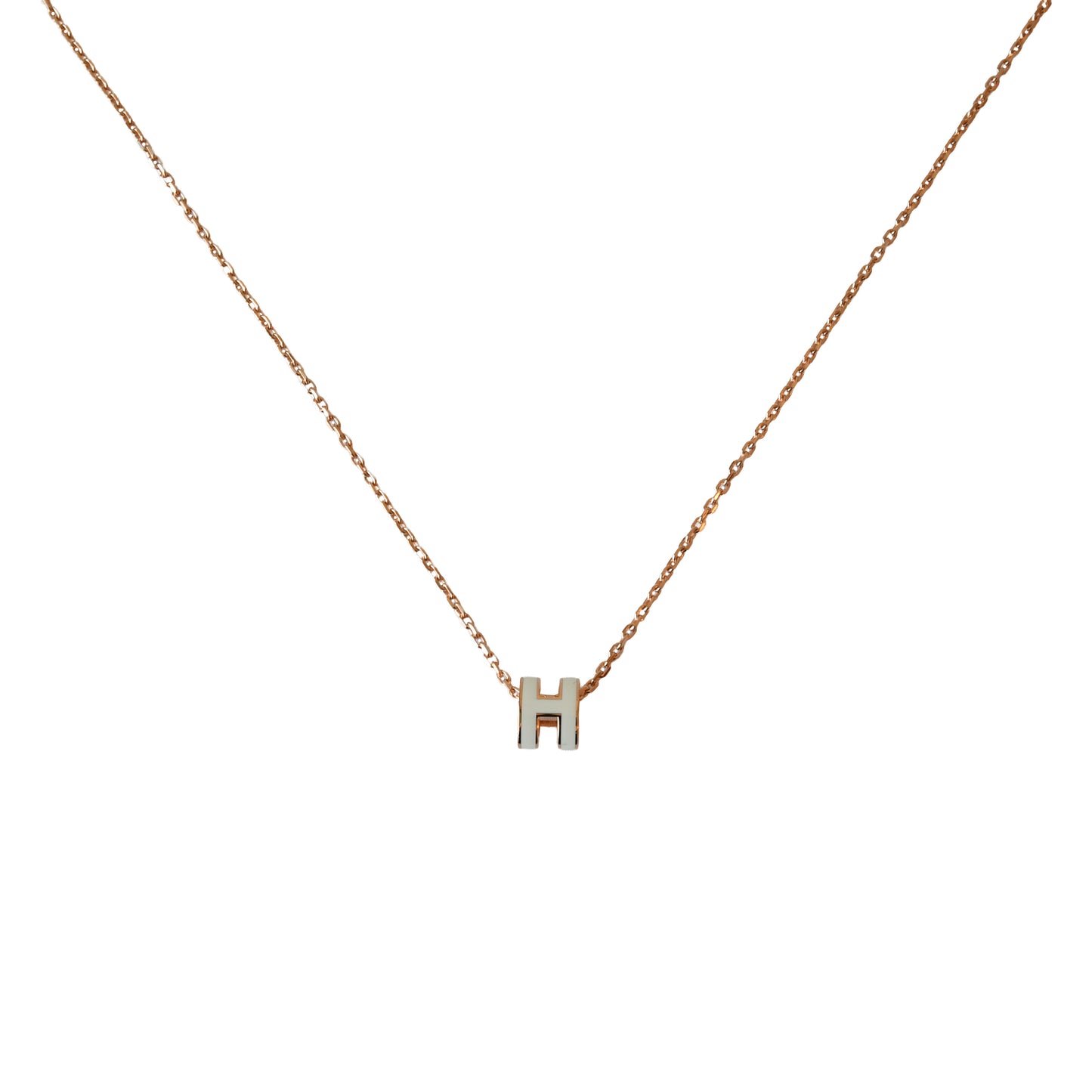 Hermes Mini Pop H Necklaces Rose Gold Hardware White-NOBLEMARS