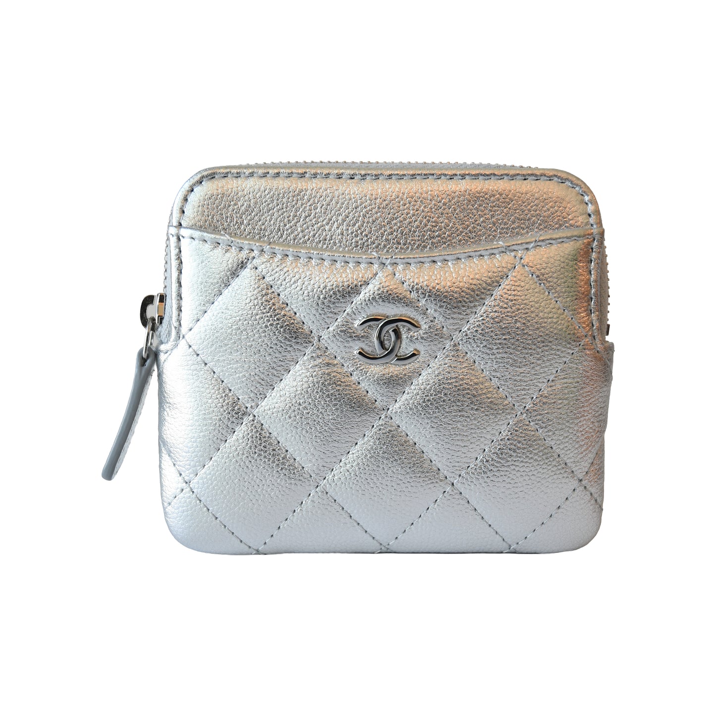 Chanel Quilted Caviar Classic Zipped Coin Purse Silver-NOBLEMARS