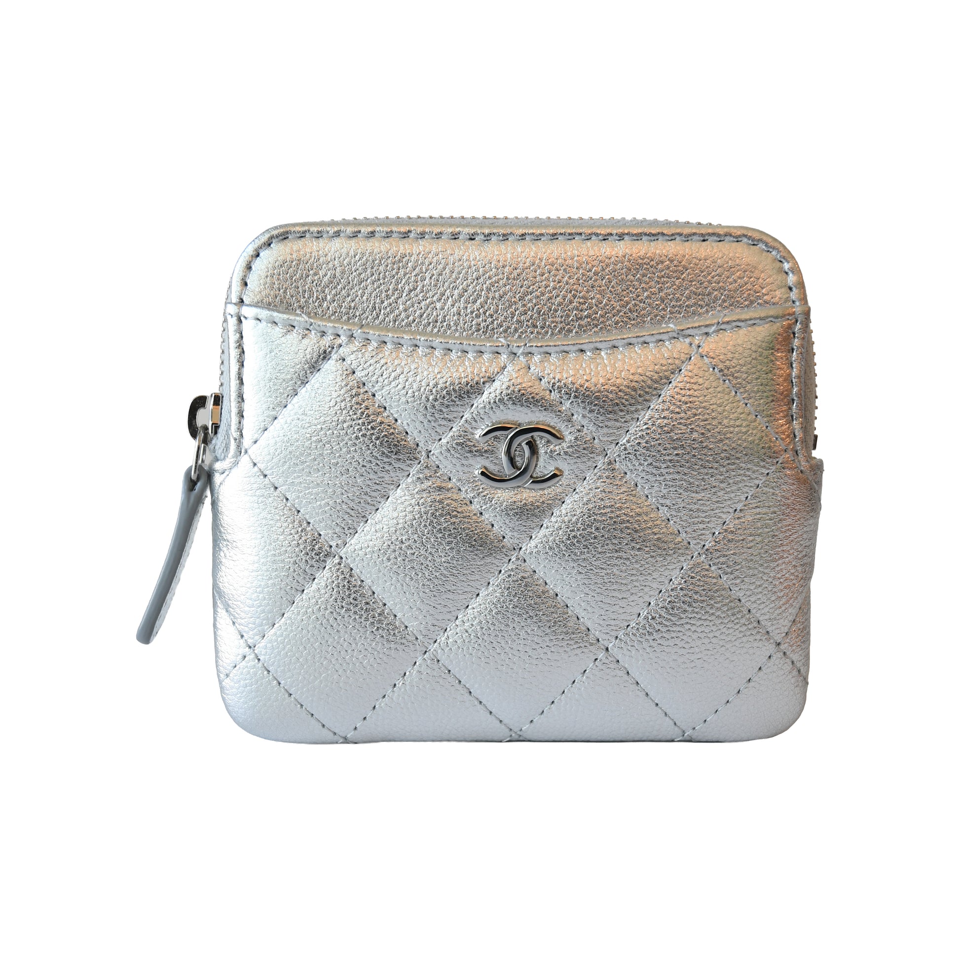 Chanel Quilted Caviar Classic Zipped Coin Purse Silver-NOBLEMARS