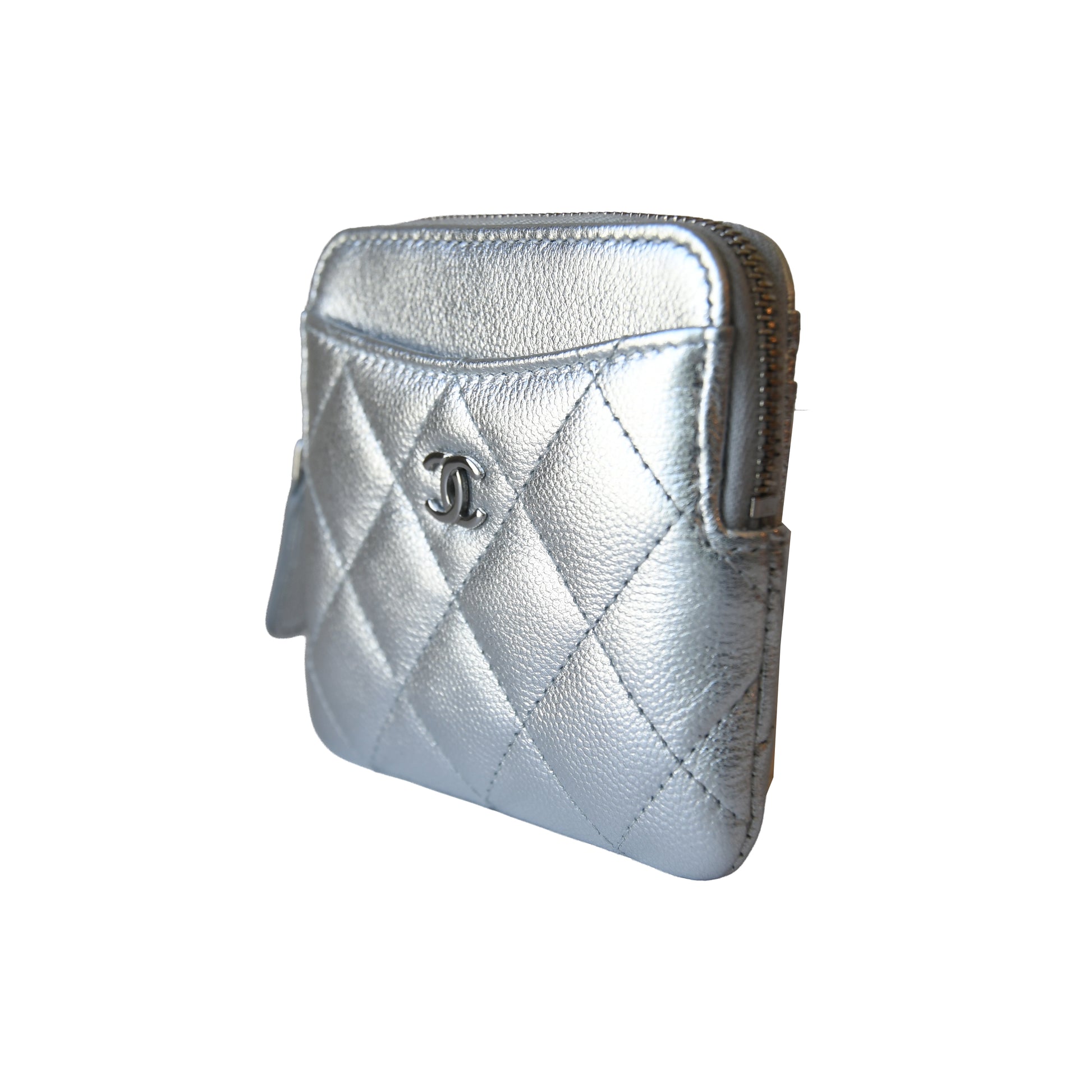 Chanel Quilted Caviar Classic Zipped Coin Purse Silver-NOBLEMARS