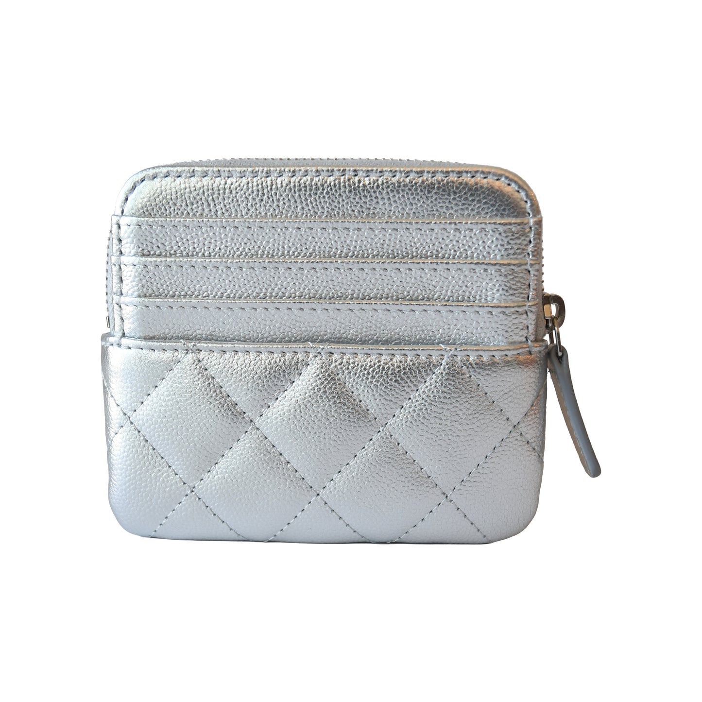 Chanel Quilted Caviar Classic Zipped Coin Purse Silver-NOBLEMARS