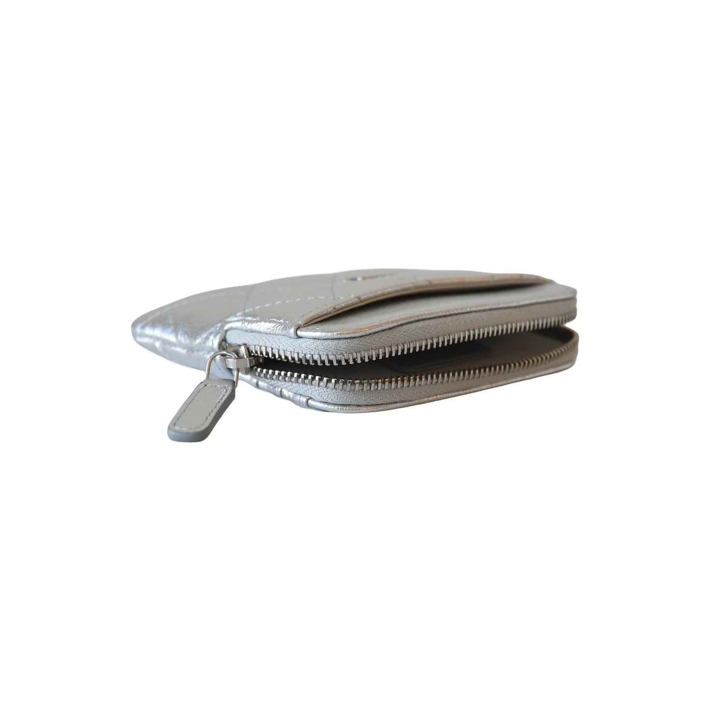 Chanel Quilted Caviar Classic Zipped Coin Purse Silver-NOBLEMARS