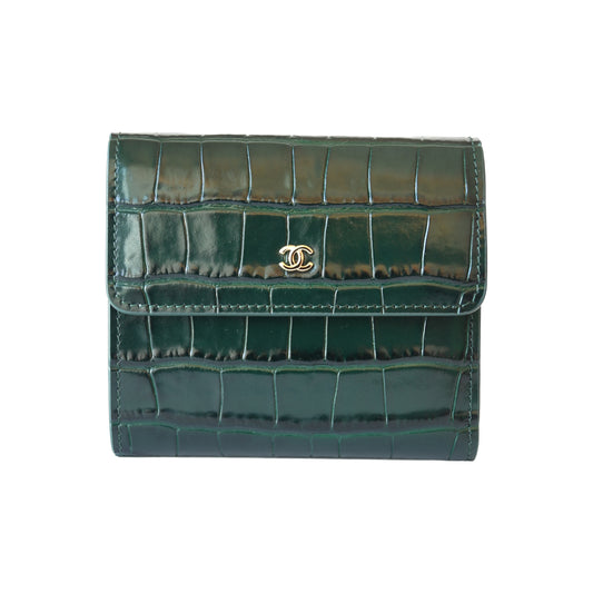 Chanel Classic Embossed Crocodile Small Trifold Flap Wallet Green——NOBLEMARS