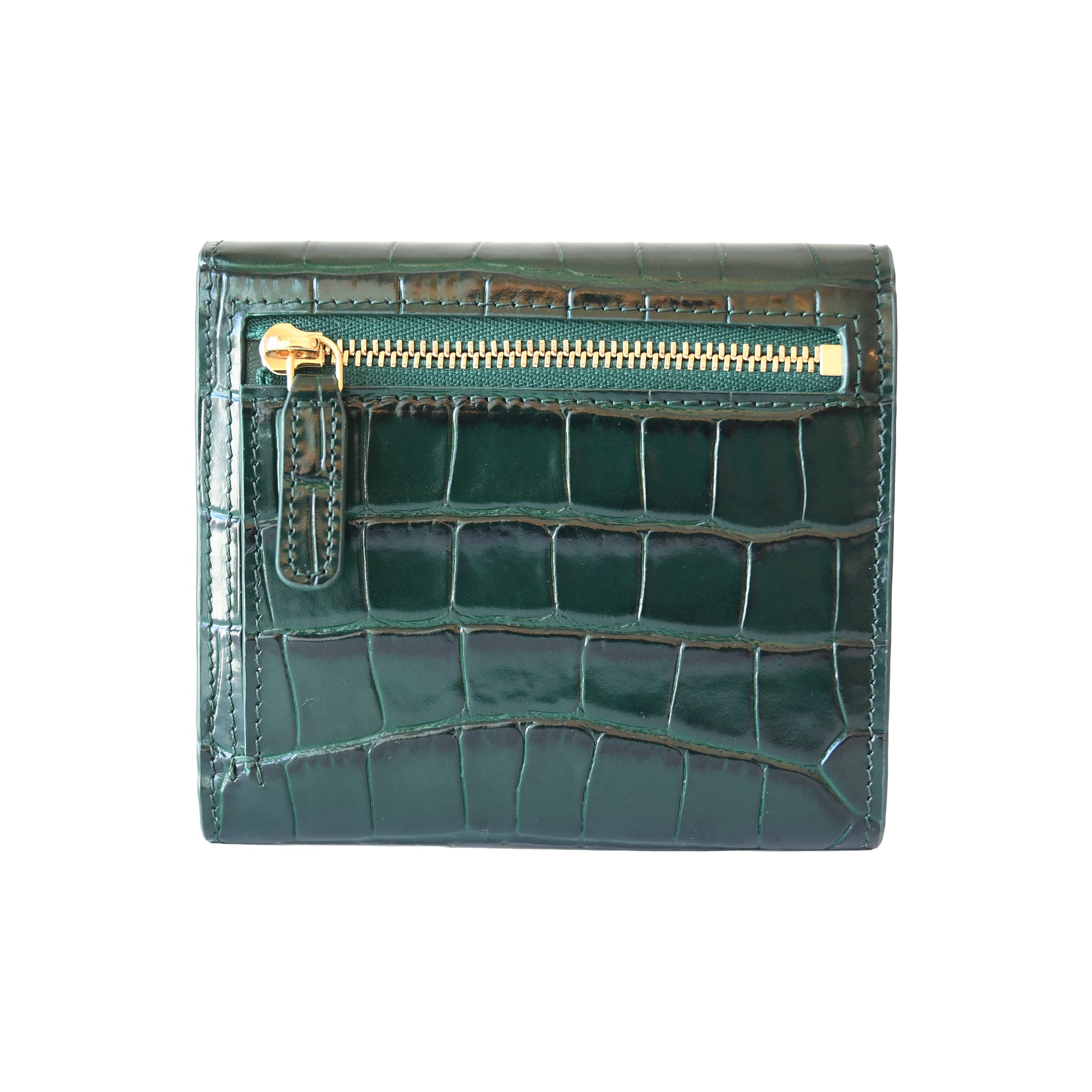 Chanel Classic Embossed Crocodile Small Trifold Flap Wallet Green-NOBLEMARS