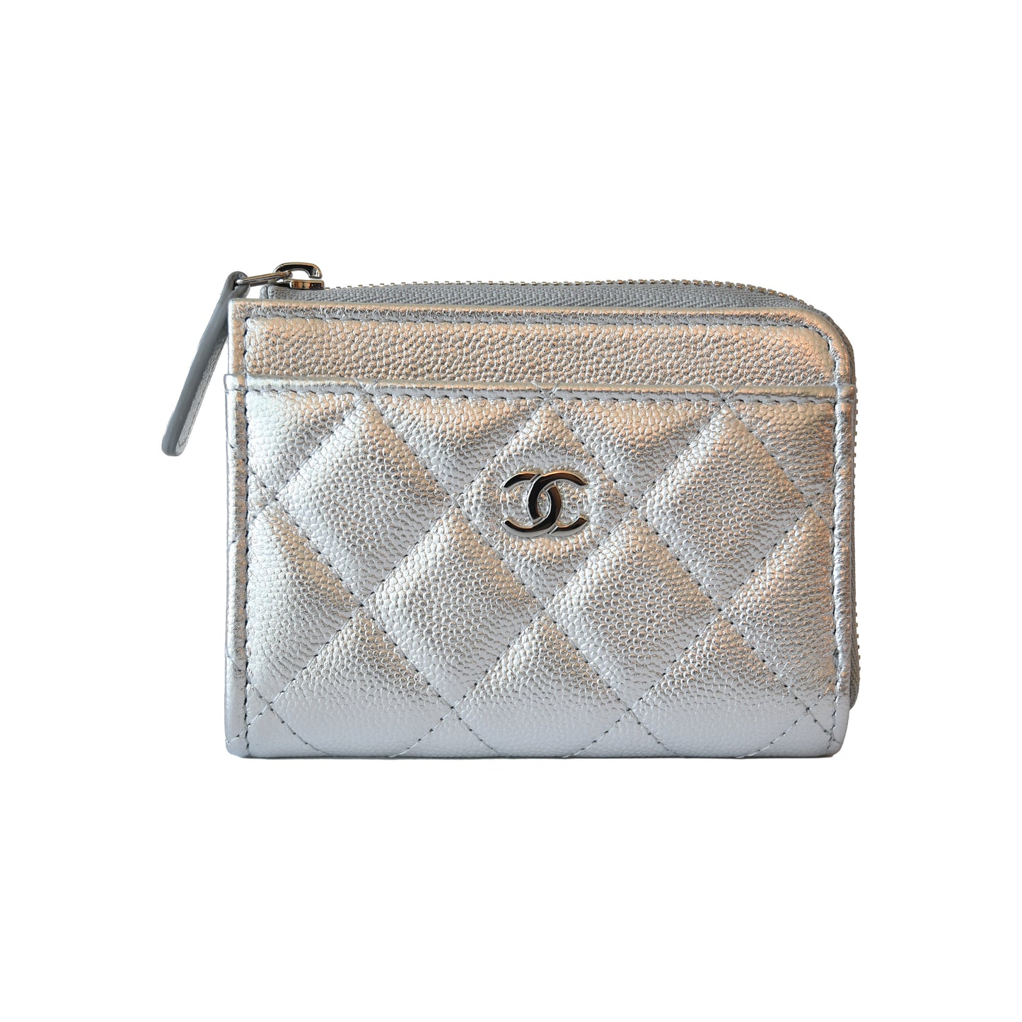 Chanel Classic Zipped Coin Purse Metallic Silver-NOBLEMARS