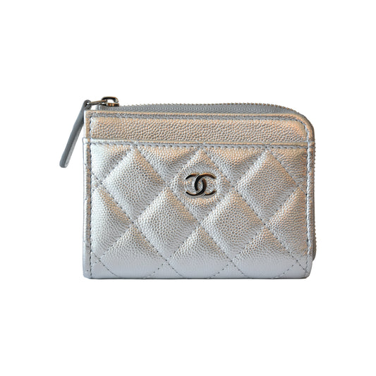 Chanel Classic Zipped Coin Purse Metallic Silver——NOBLEMARS