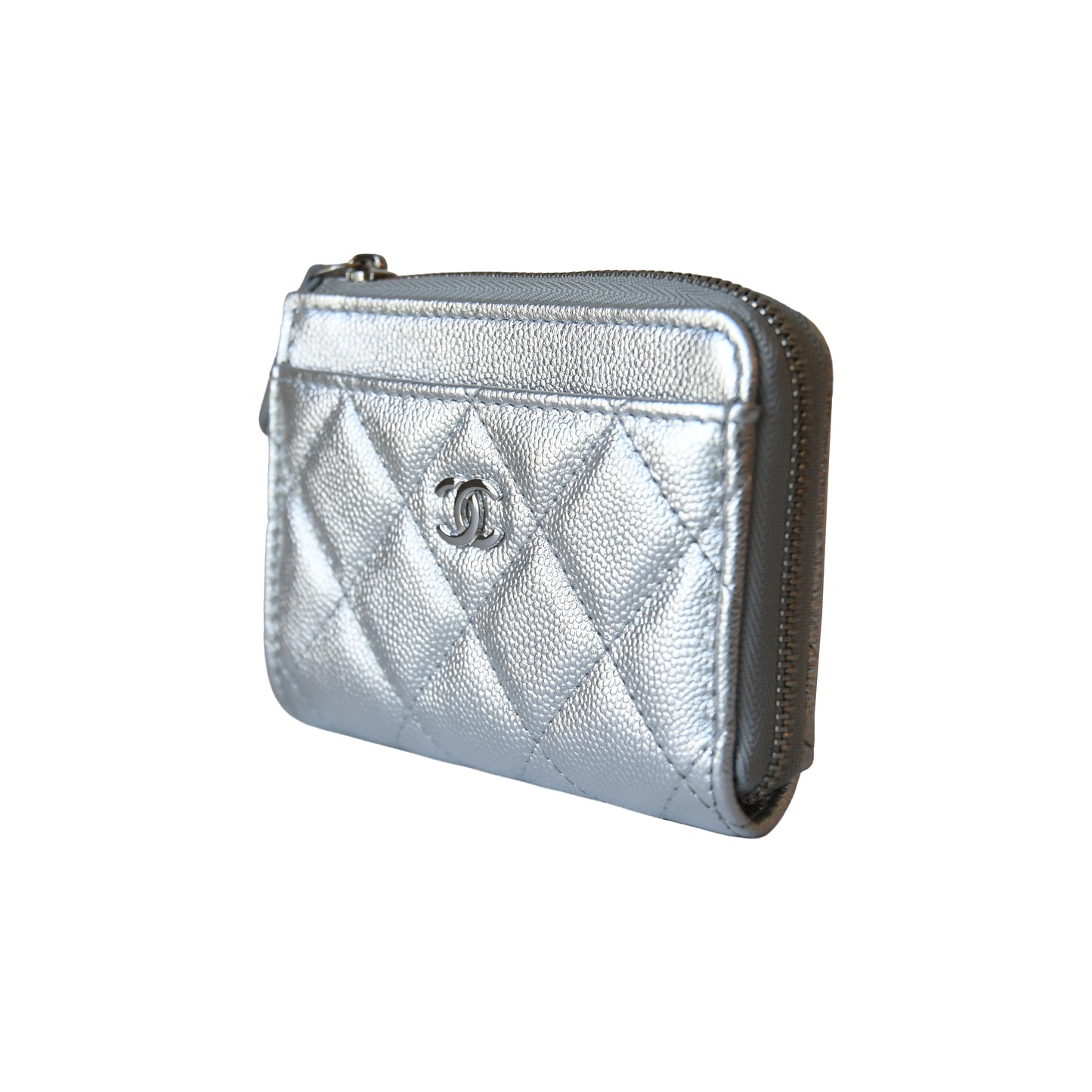 Chanel Classic Zipped Coin Purse Metallic Silver-NOBLEMARS