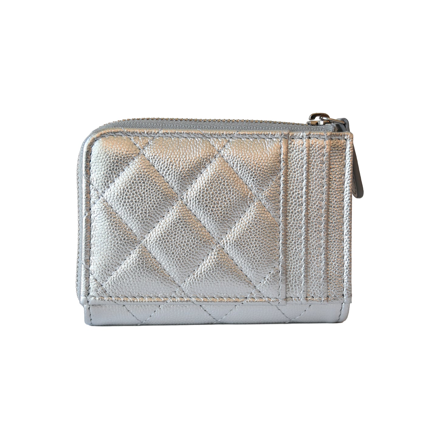 Chanel Classic Zipped Coin Purse Metallic Silver-NOBLEMARS
