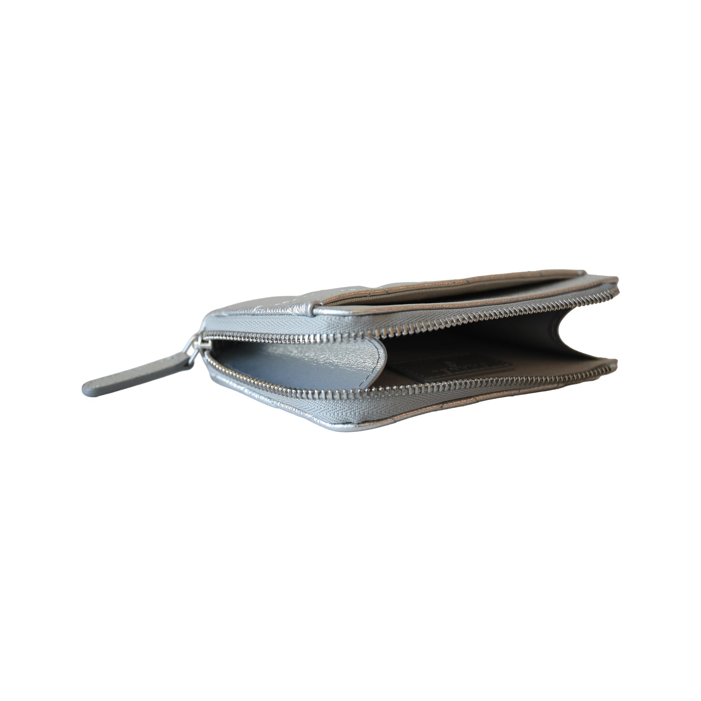 Chanel Classic Zipped Coin Purse Metallic Silver-NOBLEMARS
