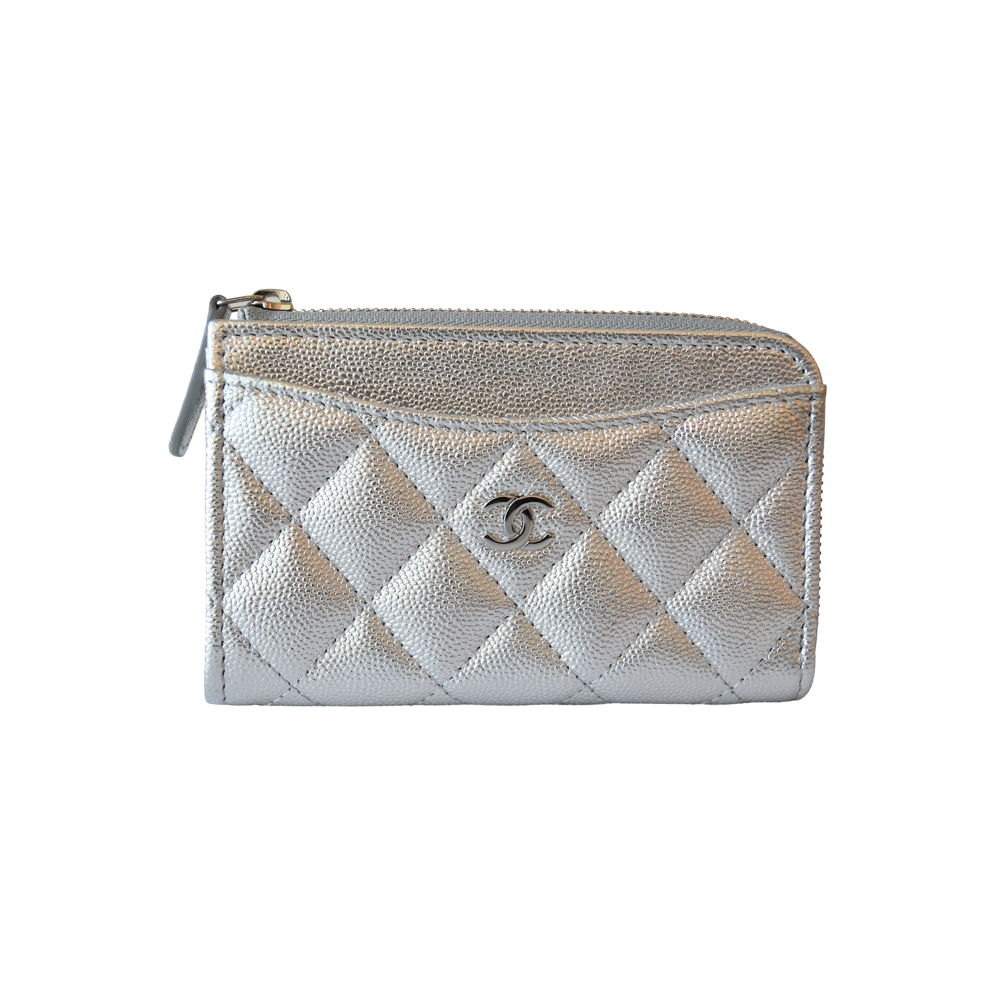 Chanel Classic L-Zip Card Holder Metallic Silver-NOBLEMARS