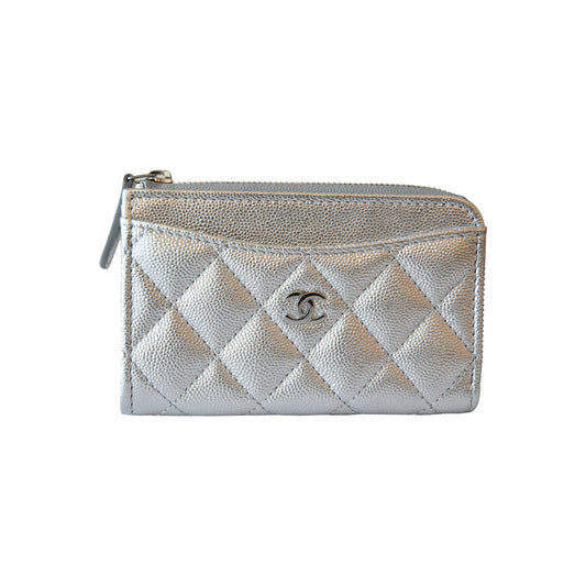 Chanel Classic L-Zip Card Holder Metallic Silver——NOBLEMARS