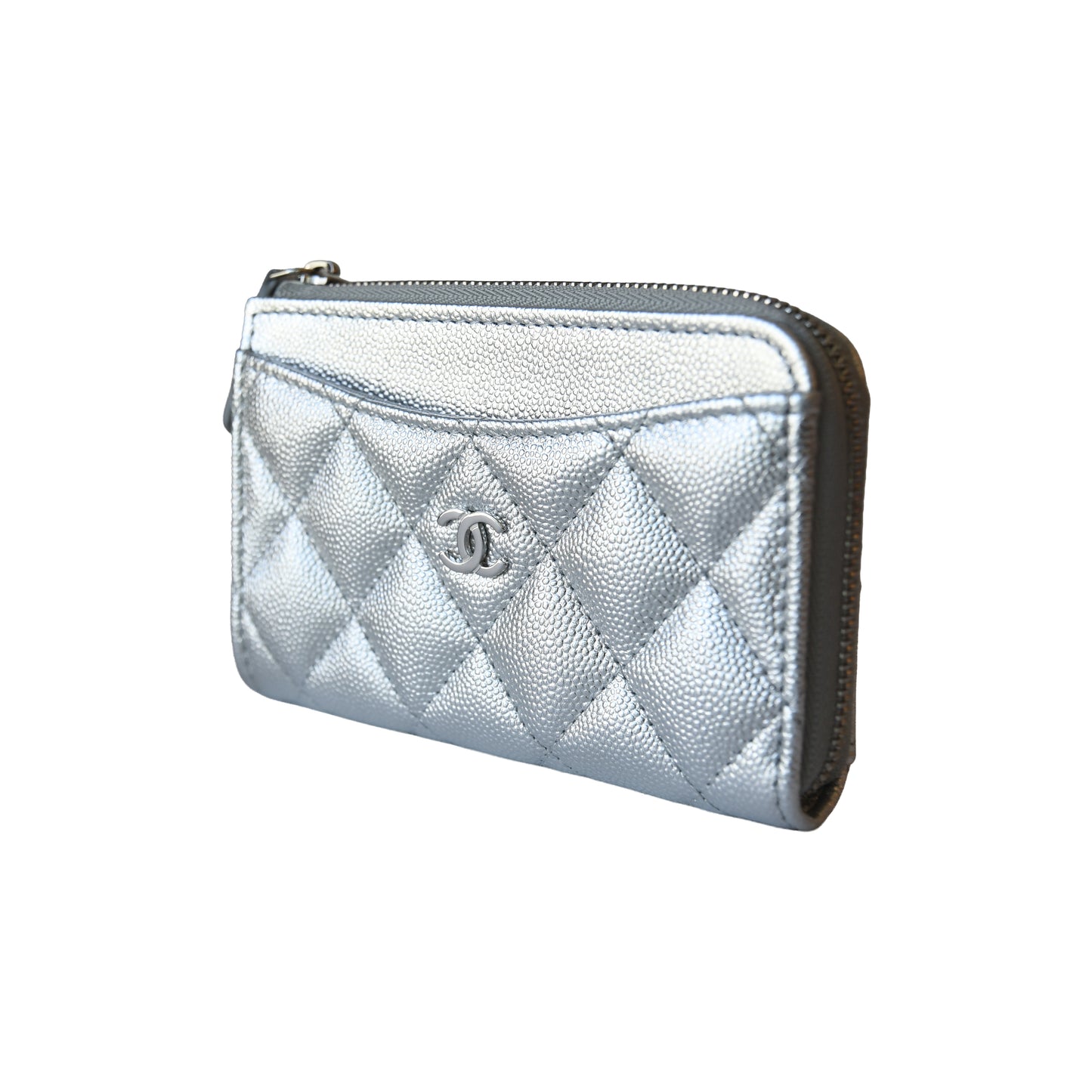 Chanel Classic L-Zip Card Holder Metallic Silver-NOBLEMARS