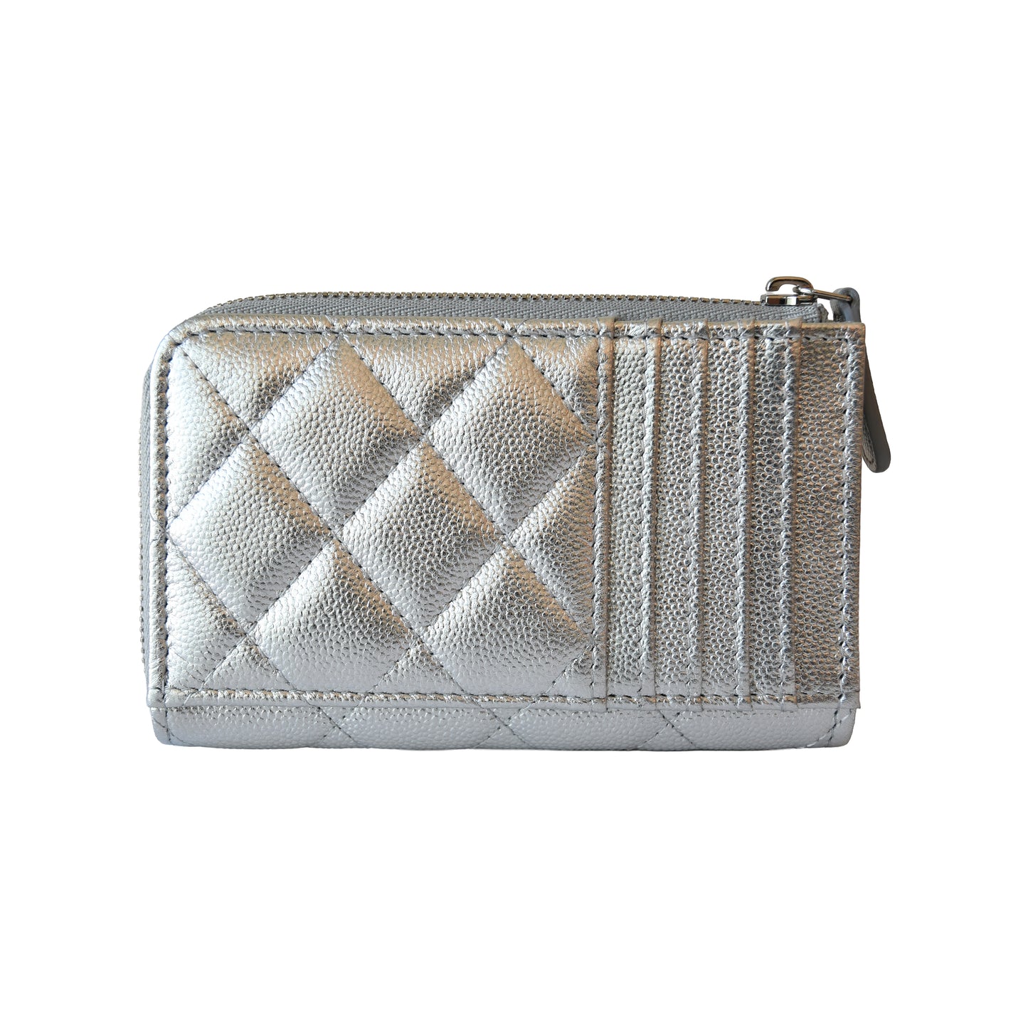 Chanel Classic L-Zip Card Holder Metallic Silver-NOBLEMARS