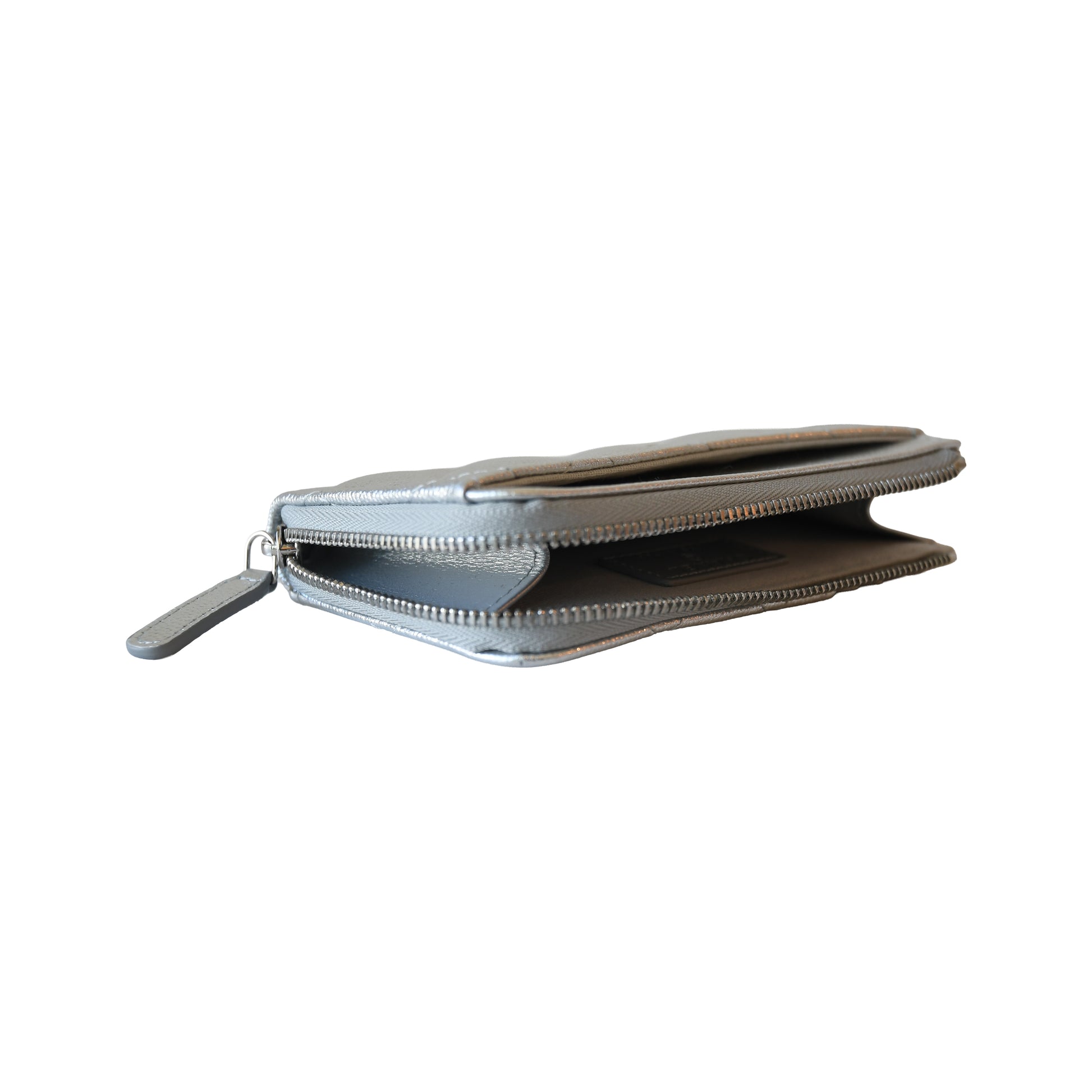Chanel Classic L-Zip Card Holder Metallic Silver-NOBLEMARS