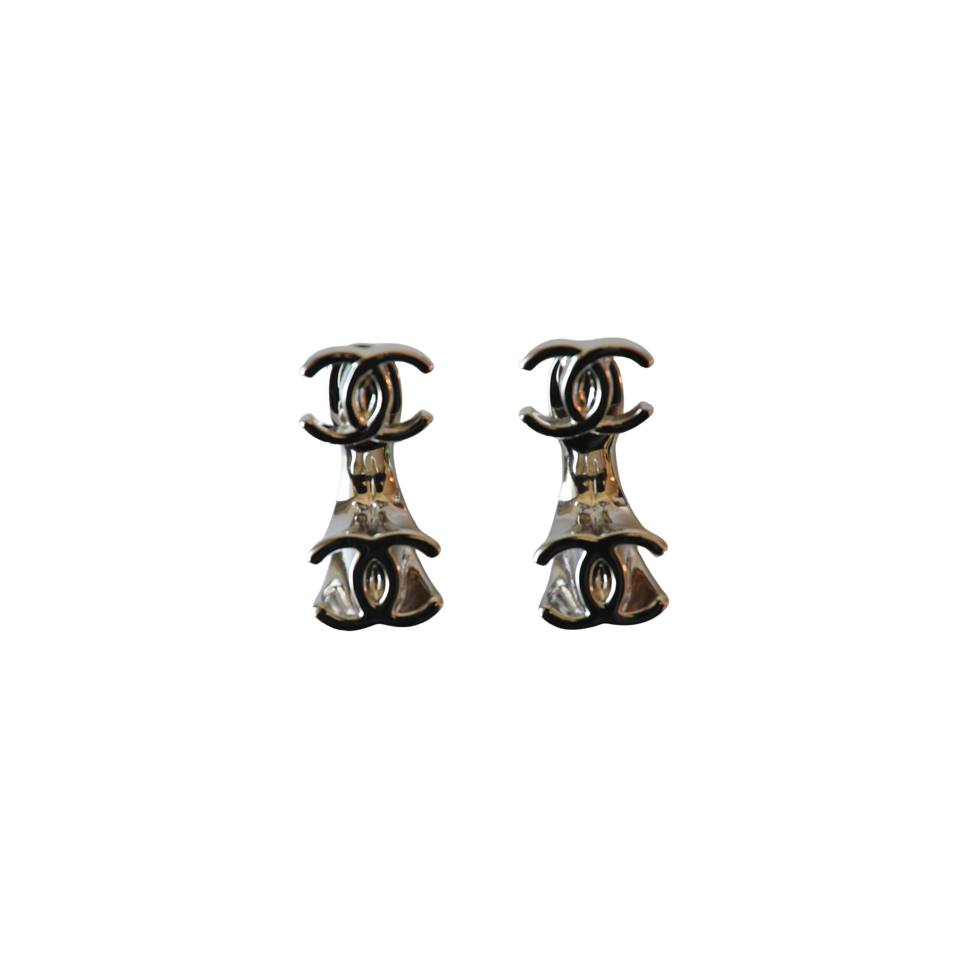 Chanel Double CC Drop Earrings Silver-NOBLEMARS