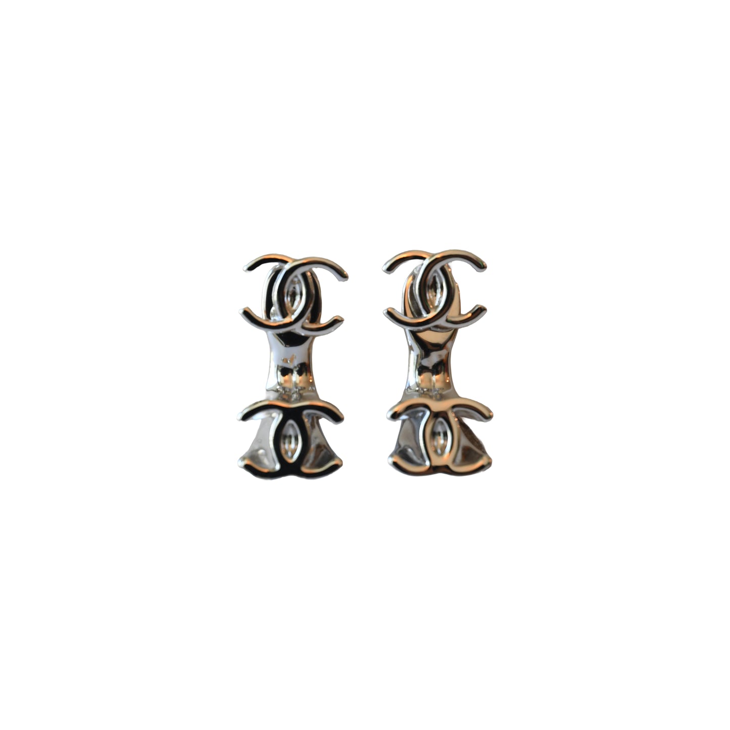 Chanel Double CC Drop Earrings Silver-NOBLEMARS