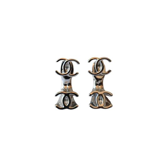 Chanel Double CC Drop Earrings Silver——NOBLEMARS