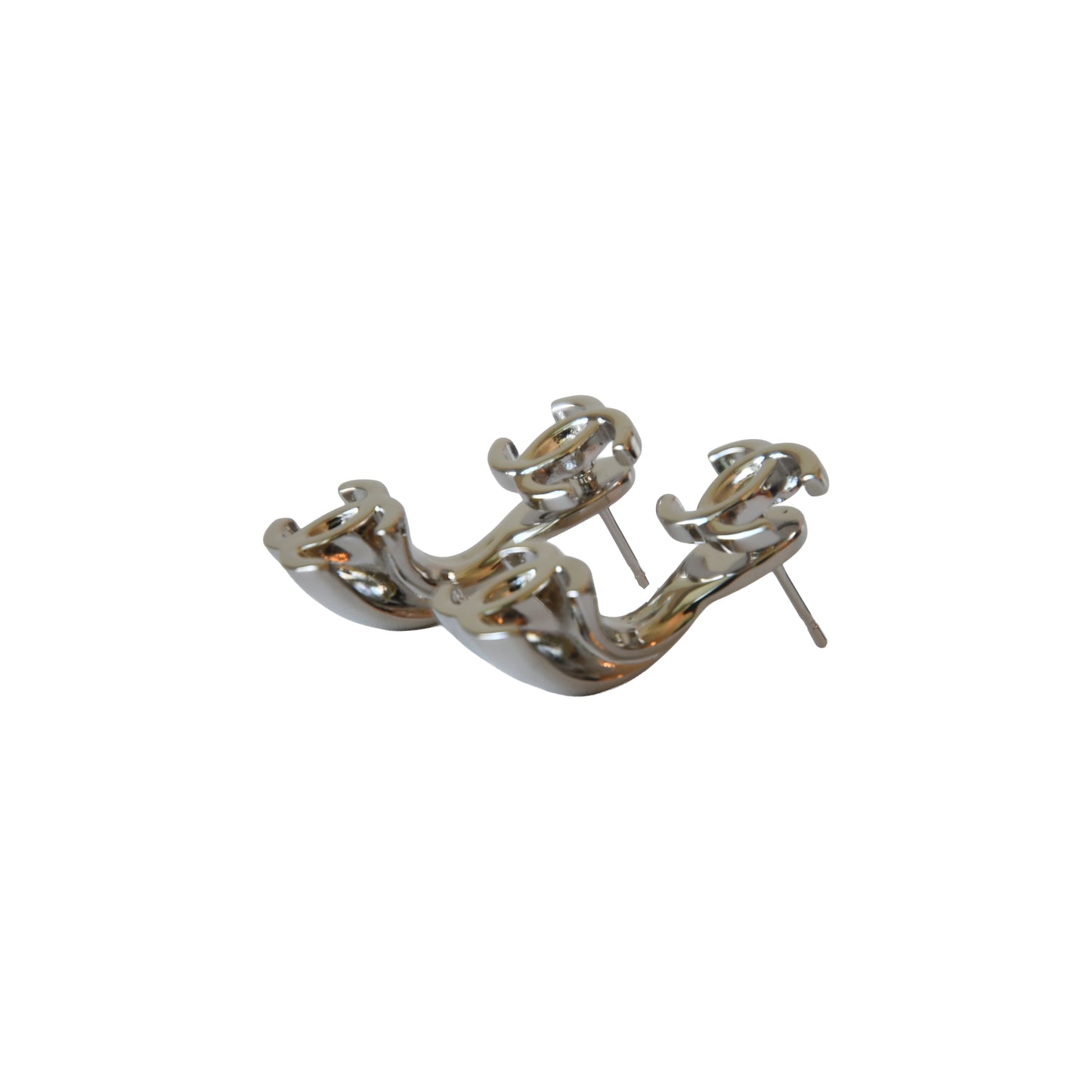 Chanel Double CC Drop Earrings Silver-NOBLEMARS