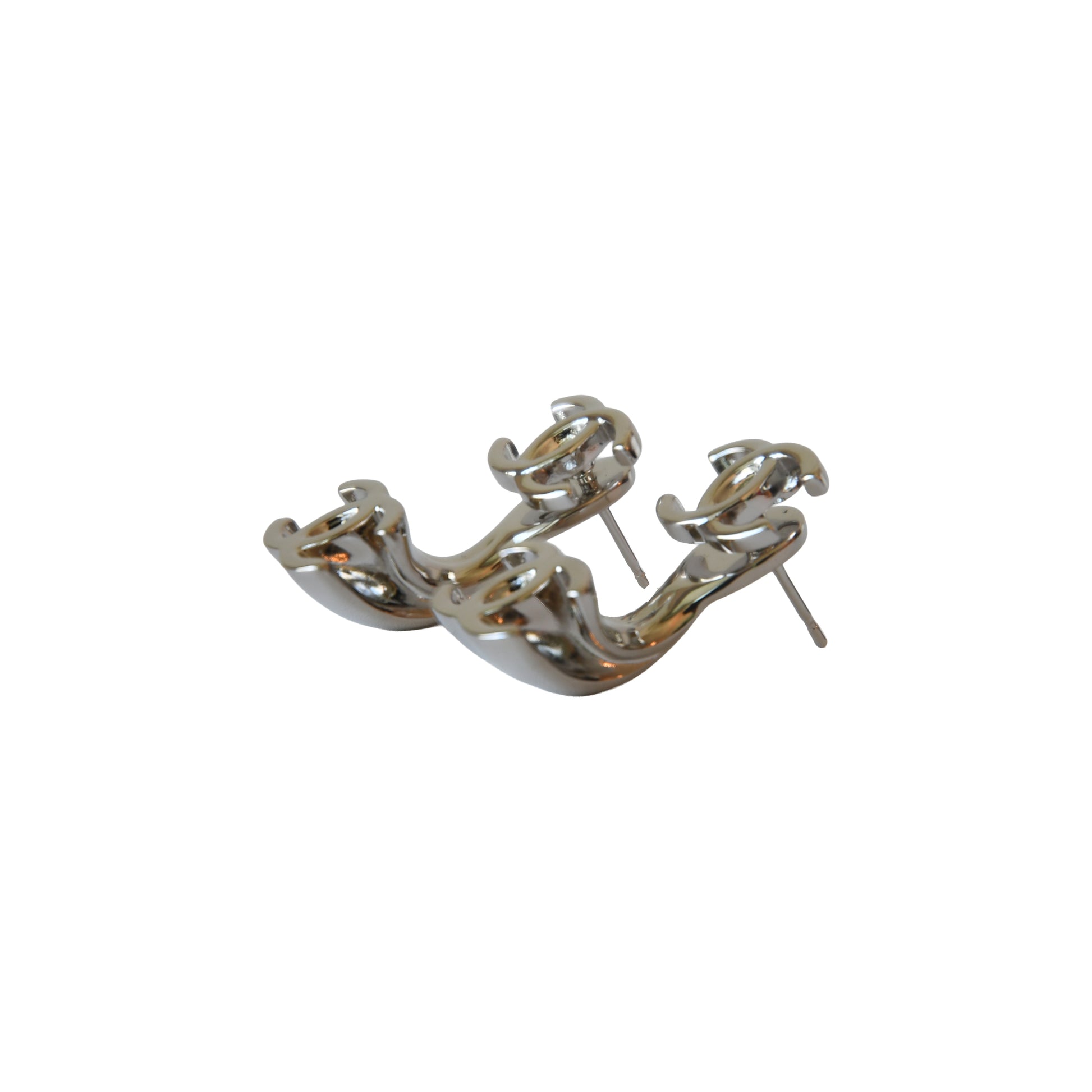 Chanel Double CC Drop Earrings Silver-NOBLEMARS