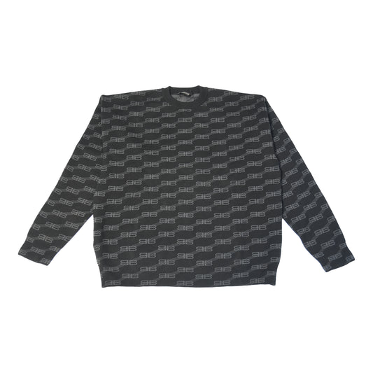 Balenciaga BB Monogram Wool Knit Sweater Grey Black-NOBLEMARS
