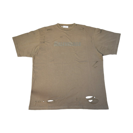 Balenciaga Oversized Distressed Logo-Print Cotton Jersey T-Shirts Brown-NOBLEMARS