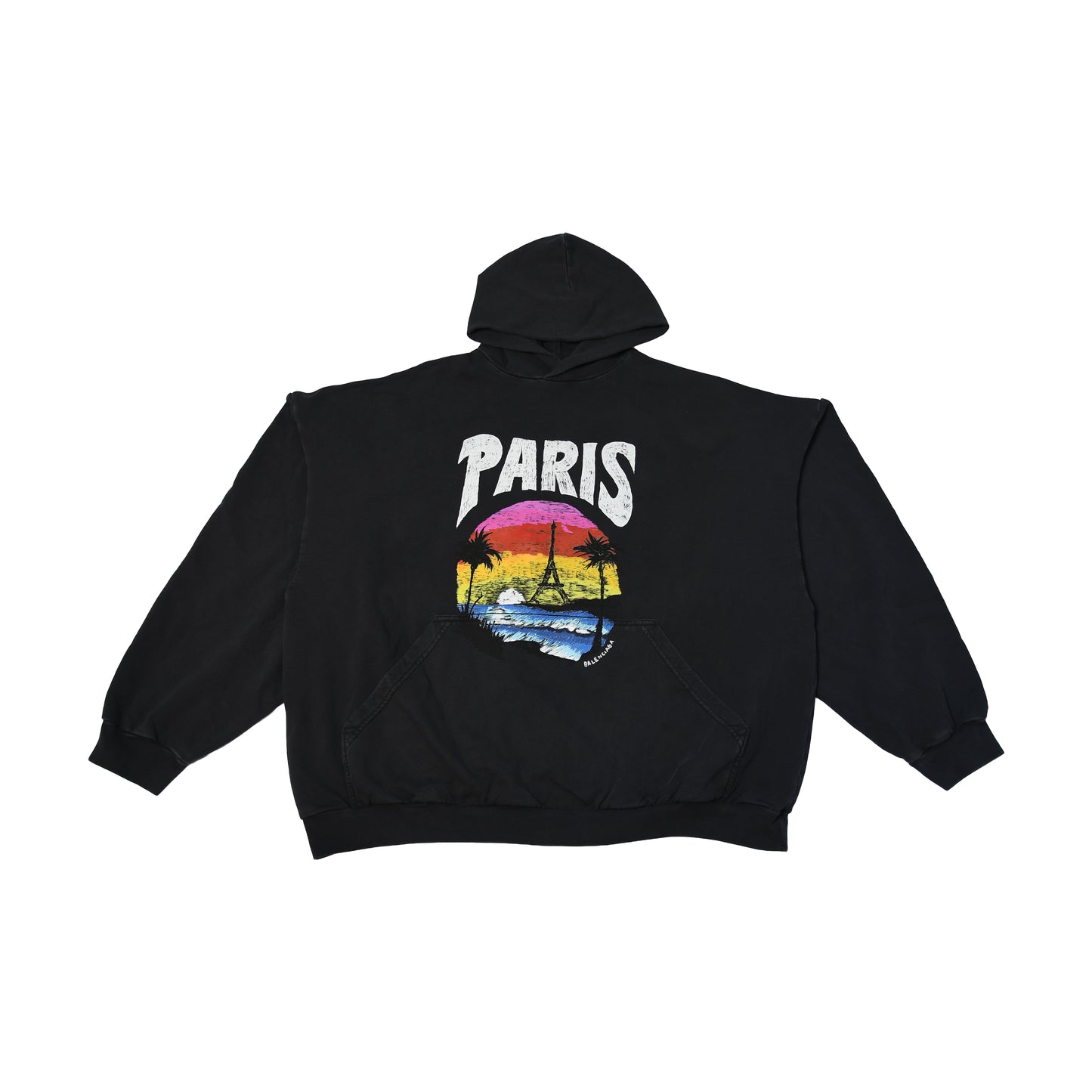 Balenciaga Paris Tropical Round Oversized Hoodie Black-NOBLEMARS