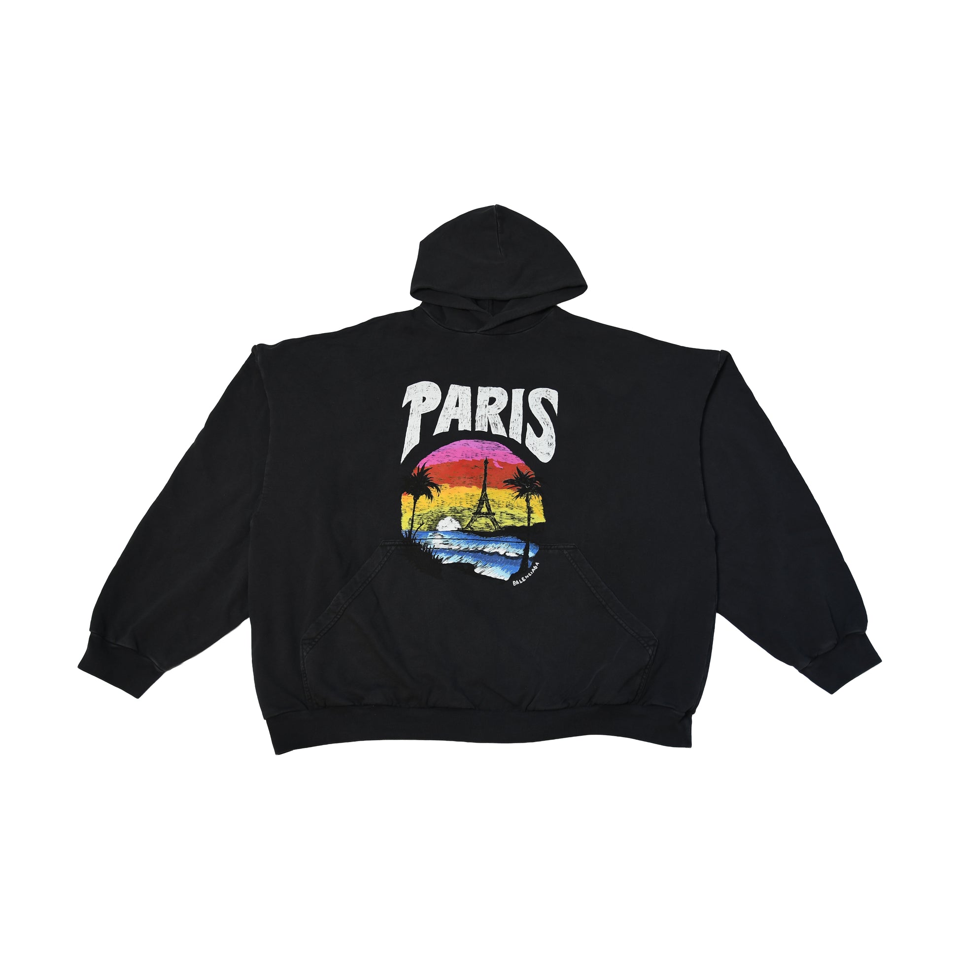 Balenciaga Paris Tropical Round Oversized Hoodie Black-NOBLEMARS