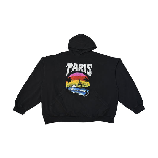 Balenciaga Paris Tropical Round Oversized Hoodie Black-NOBLEMARS