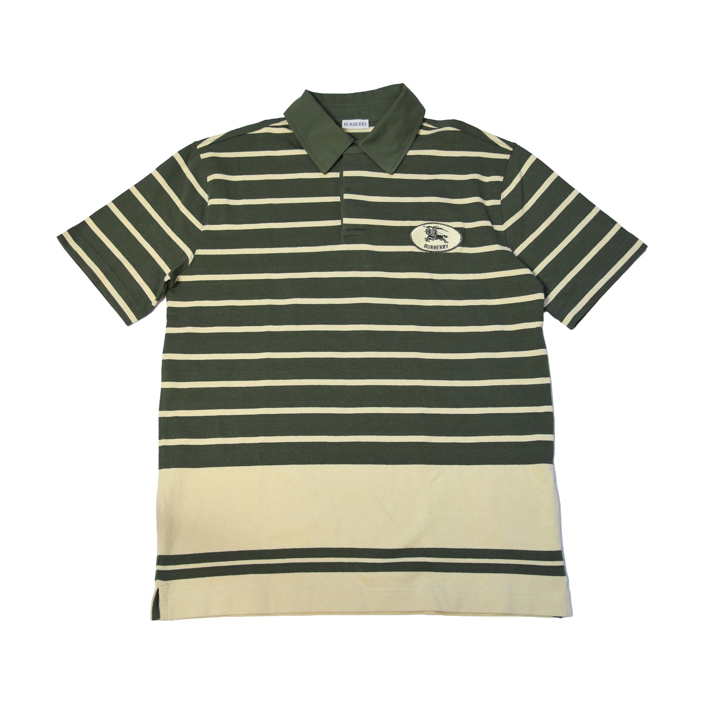 Burberry Striped Cotton Polo Shirts Green Beige-NOBLEMARS