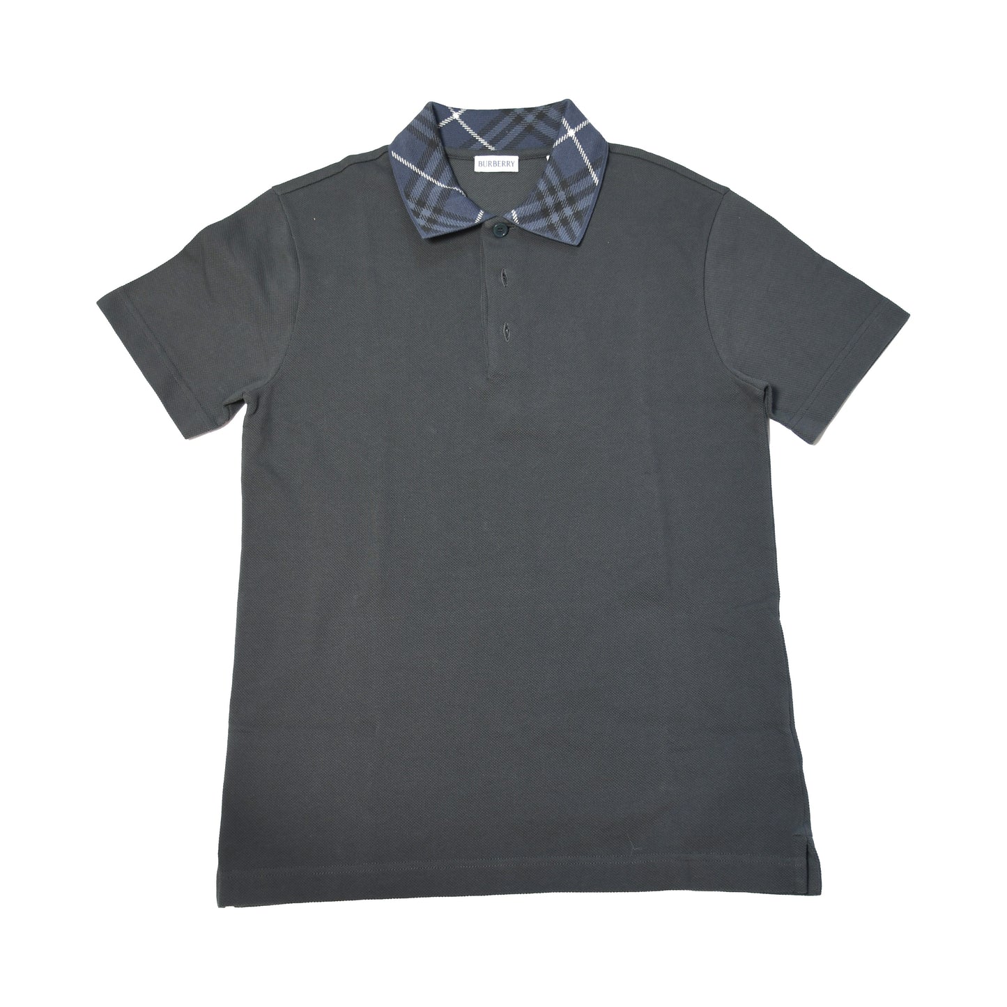 Burberry Check Collar Cotton Polo Shirts Charcoal Grey-NOBLEMARS