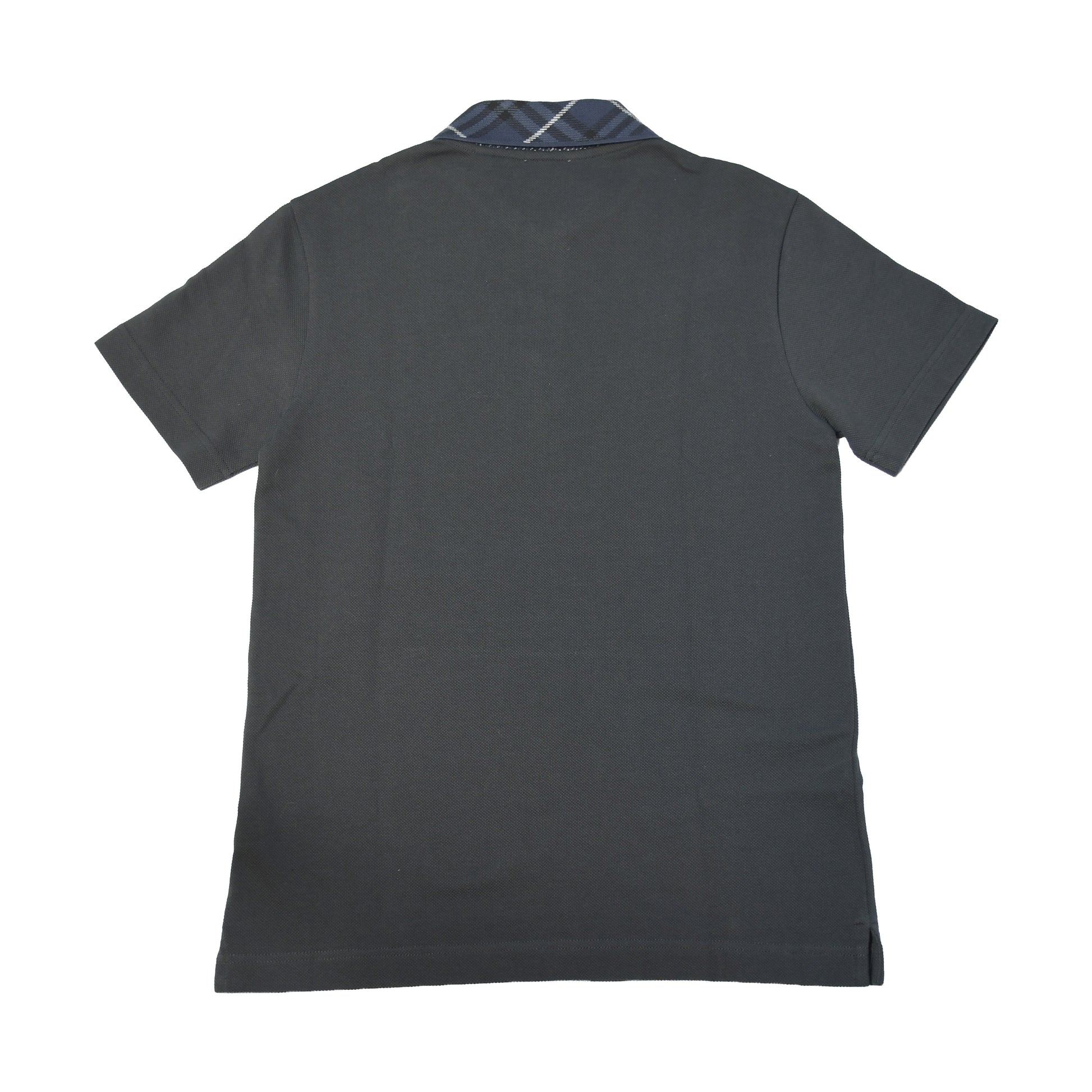 Burberry Check Collar Cotton Polo Shirts Charcoal Grey-NOBLEMARS