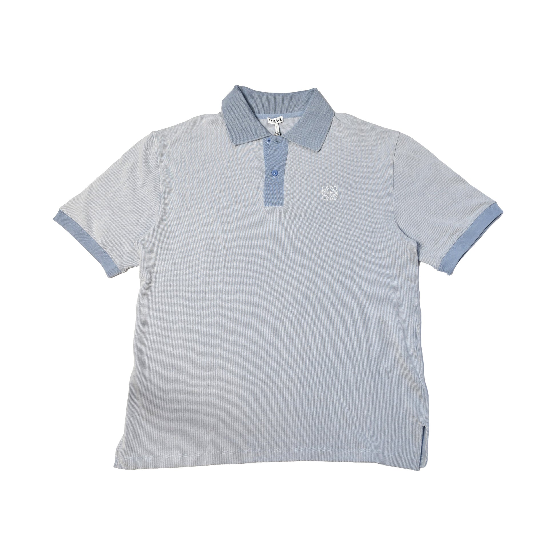 Loewe Logo Embroidered Cotton Pique Polo Shirts Sky Blue-NOBLEMARS