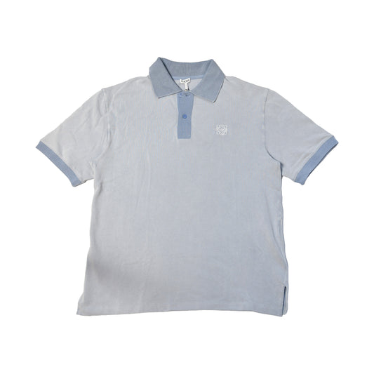 Loewe Logo Embroidered Cotton Pique Polo Shirts Sky Blue-NOBLEMARS