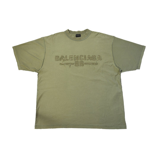 Balenciaga Barbwire Logo Oversized T-Shirts Olive-NOBLEMARS