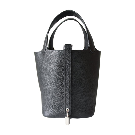 Hermes Picotin Lock 18 Bucket Bag Clemence Palladium Hardware Black-NOBLEMARS