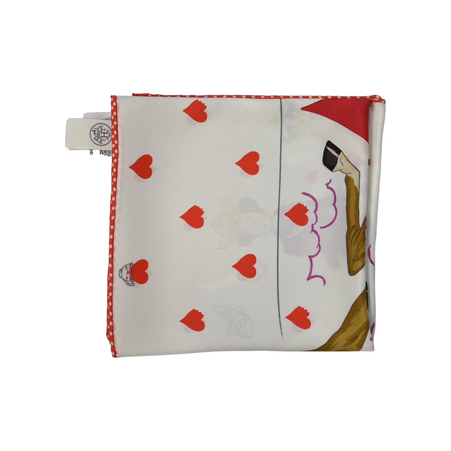 Hermes Carre 70 Tea Time Heart King And Queen Silk Square Scarf White Red-NOBLEMARS