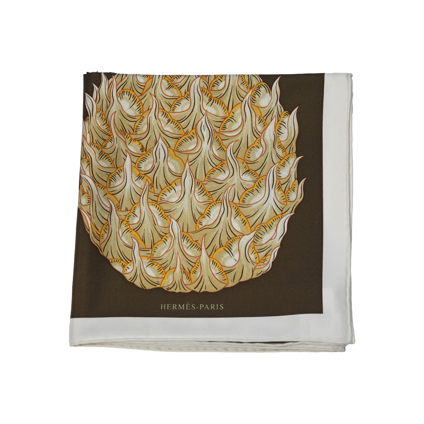 Hermes Index Bromeliaceae Silk Square Scarf 90 Brown Blue Yellow-NOBLEMARS