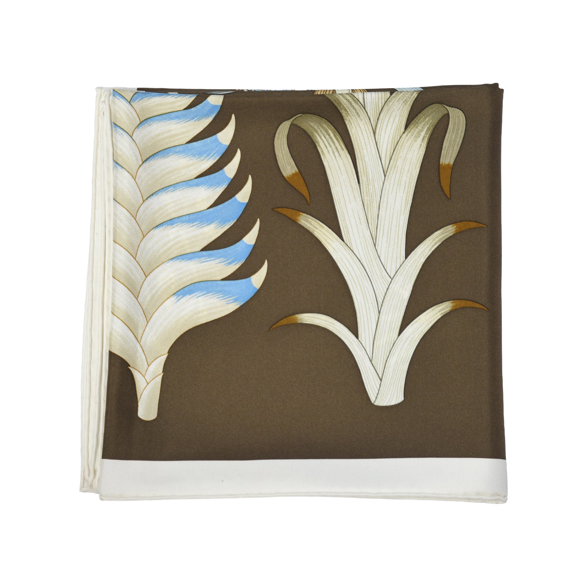 Hermes Index Bromeliaceae Silk Square Scarf 90 Brown Blue Yellow-NOBLEMARS