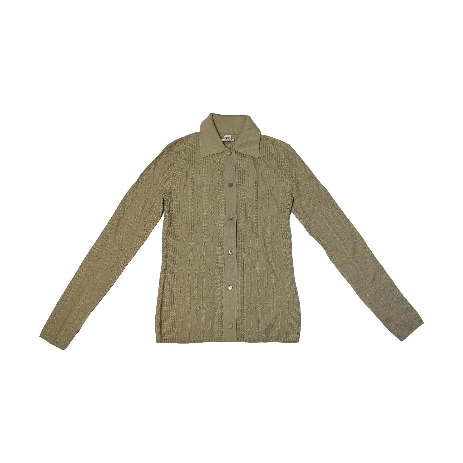 Hermes Chain Pattern Semi Wool Sweater Khaki-NOBLEMARS