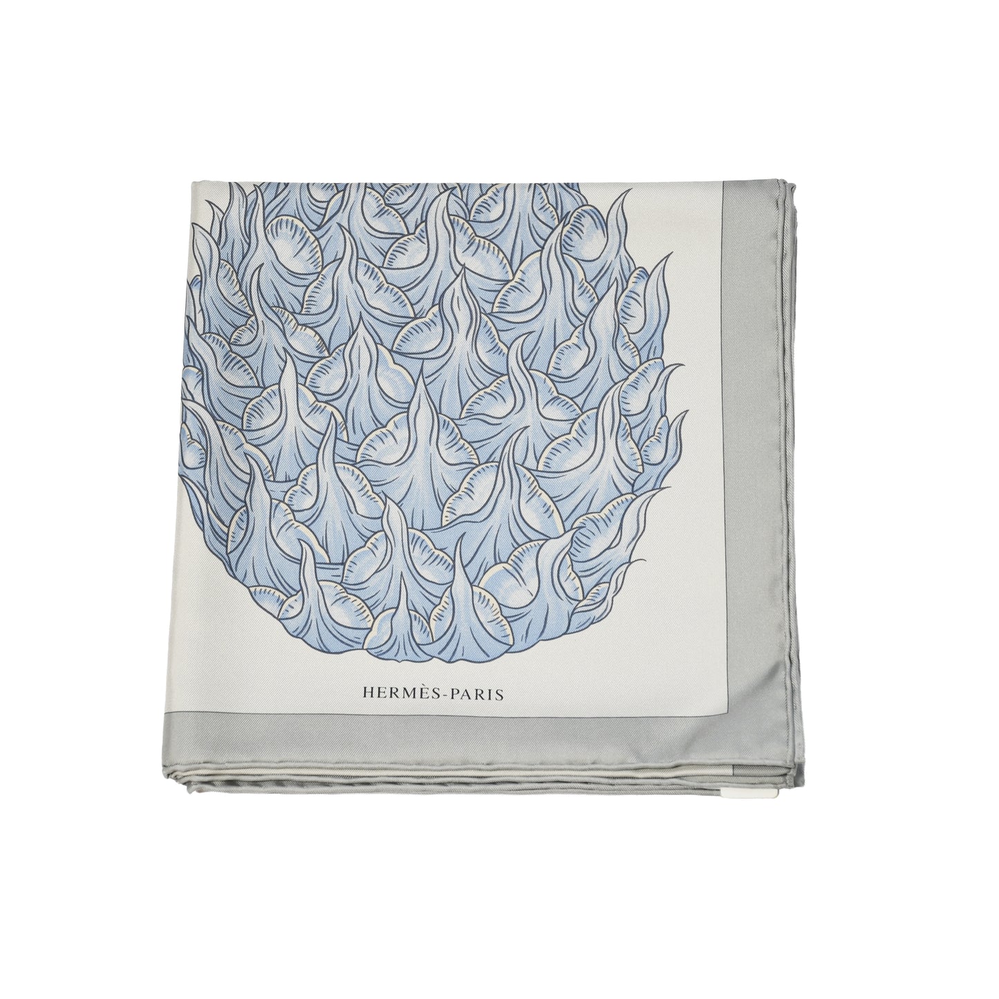 Hermes Index Bromeliaceae Silk Square Scarf 90 Gris Argent Bleu Vert Amande-NOBLEMARS