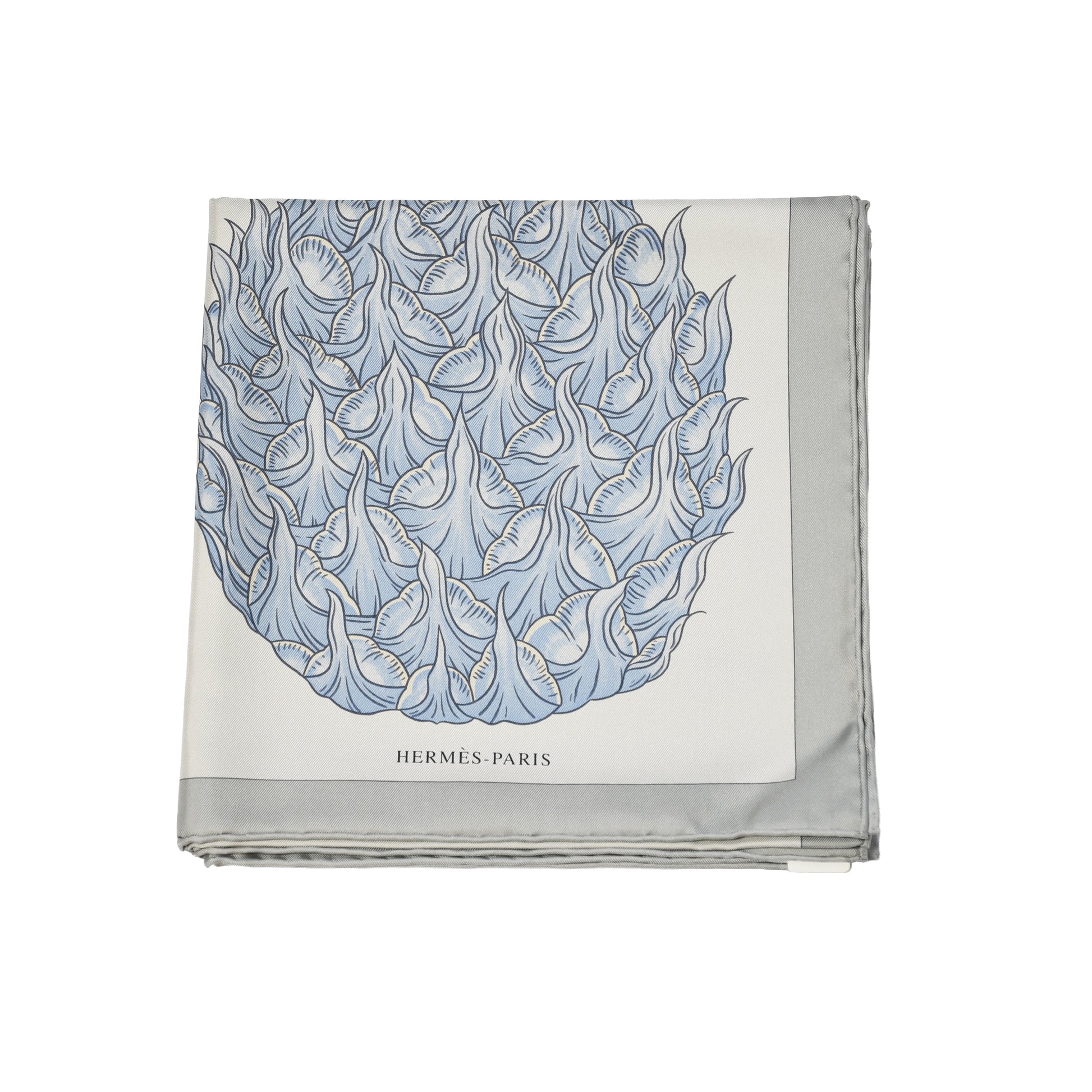 Hermes Index Bromeliaceae Silk Square Scarf 90 Gris Argent Bleu Vert Amande-NOBLEMARS