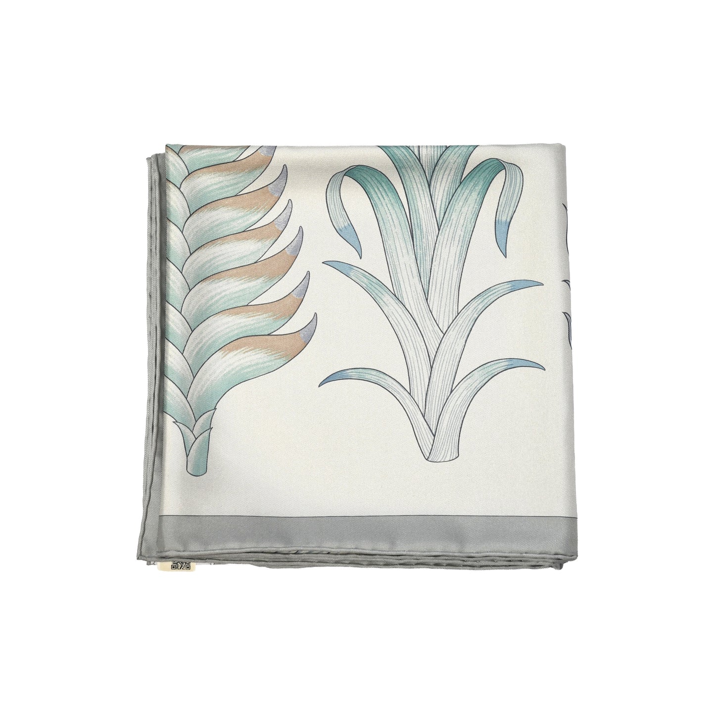Hermes Index Bromeliaceae Silk Square Scarf 90 Gris Argent Bleu Vert Amande-NOBLEMARS