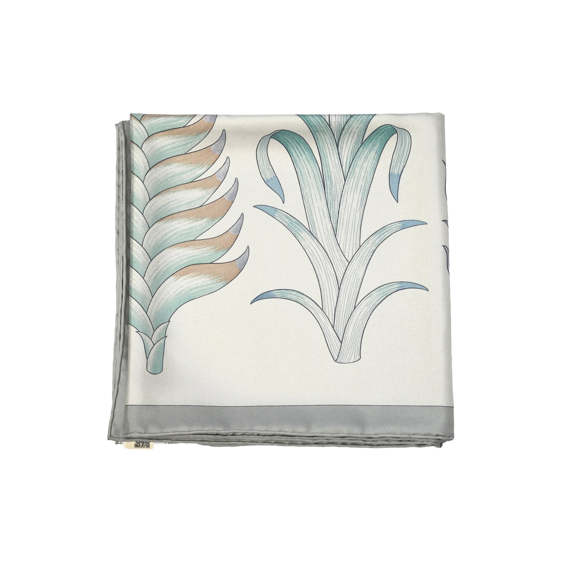 Hermes Index Bromeliaceae Silk Square Scarf 90 Gris Argent Bleu Vert Amande-NOBLEMARS