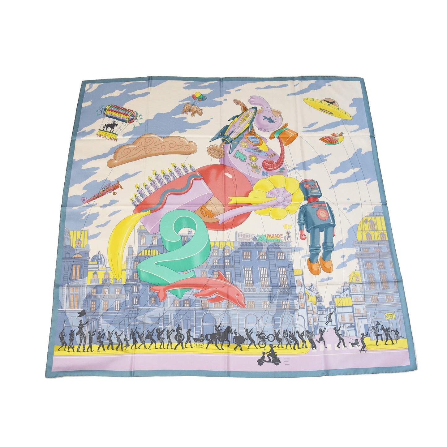 Hermes Parade Silk Square Scarf 90 Balloons Robot Multicolor-NOBLEMARS