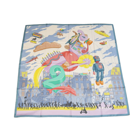 Hermes Parade Silk Square Scarf 90 Balloons Robot Multicolor-NOBLEMARS