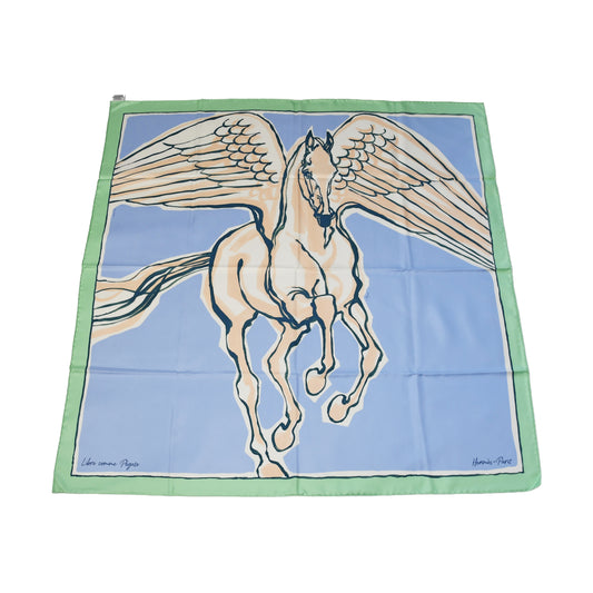 Hermes Libre Comme Pegase Silk Square Scarf 90 Vert D'eau Bleu Ciel Rose Nacre-NOBLEMARS