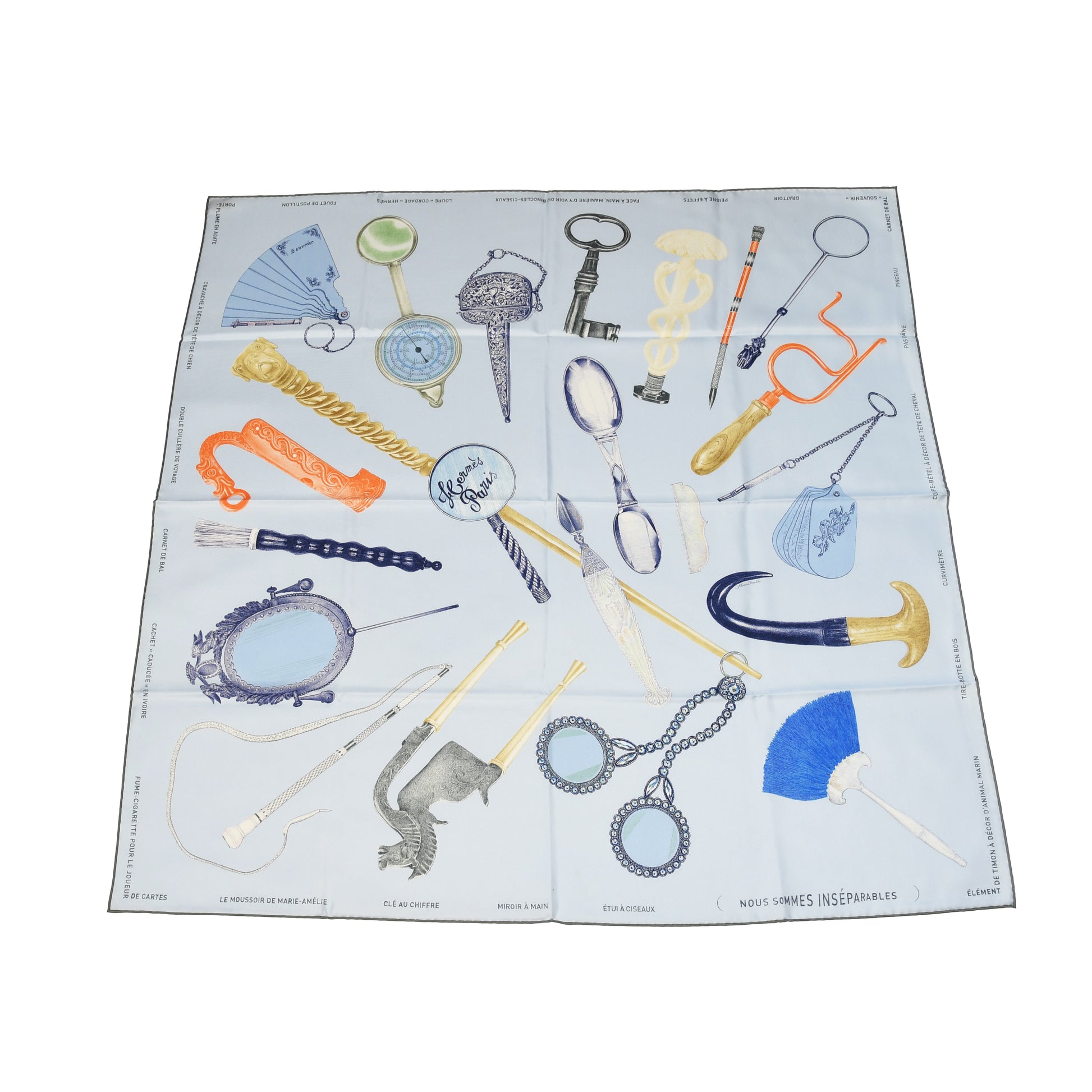 Hermes Nous Sommes Inseparables Silk Square Scarf 90 Light Blue-NOBLEMARS
