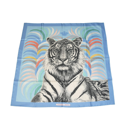 Hermes Tigre Royal Double Face 90 Silk Square Scarf Ciel Multicolor-NOBLEMARS
