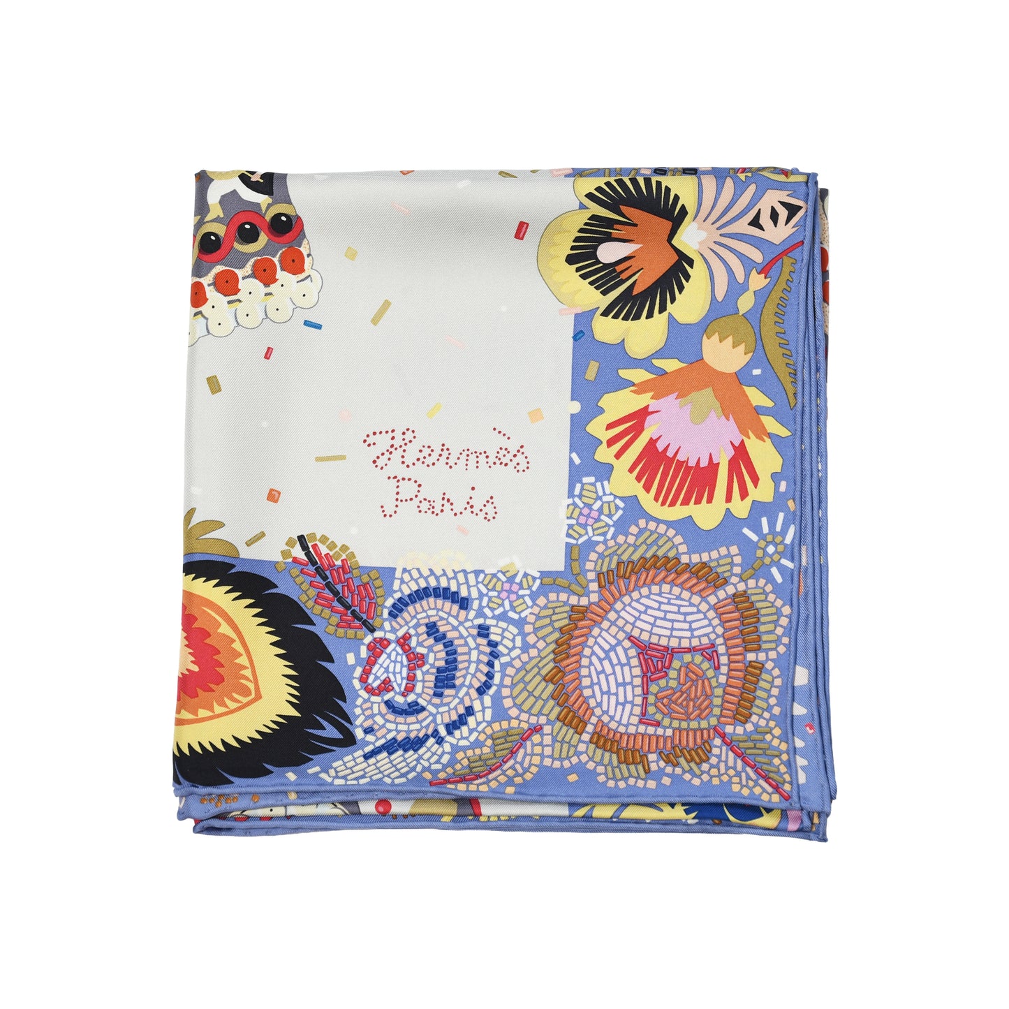 Hermes Costume de Fete 90 Silk Square Scarf White Light Blue-NOBLEMARS
